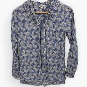 Lucky Brand White and Blue Tie Front Sailor Collar LongSleeve Blouse Size Small